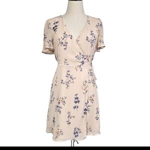 Lulu's Made With Love Small Blush Peach Floral Wrap Casual Mini Short Dress